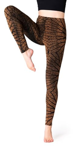 PANASIAM Yoga Leggings Damen - Batik Blattmuster - Sport Tights lang | handgefärbtes Unikat, weich & elastisch, Sporthose für Fitness, Gymnastik & Freizeit, atmungsaktiv, Viskose mit Elasthan