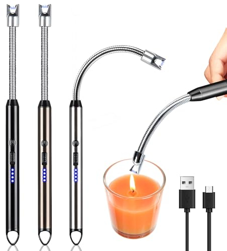 Mechero de varilla, 3 unidades, arco eléctrico, recargable por USB, encendedor de velas de plasma con cerradura de seguridad, varilla larga, para chimenea, velas, barbacoa, cocina, camping