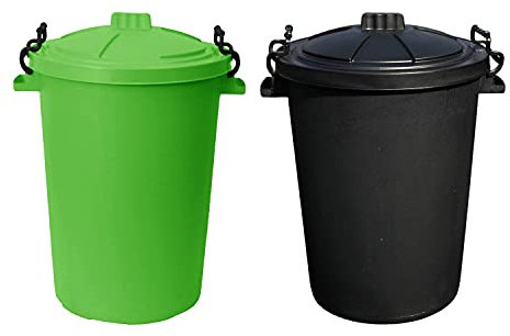 Set of 2- 50L large Heavy Duty Plastic Bin Garden Dustbin Refusal Waste bin Trash Can Storage unit With Clip locking lid For Recycle Home Kitchen Indoor Outdoor Rubbish Animal Feed (Lime Green, Black)