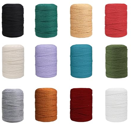 DXRPO Macrame Corda 3 mm x 30 m, 12 Pezzi di Filato di Cotone, Corda di Cotone,Macramè Filo, Filo macramè, per Fai da Te, Piante, Appendini Bohémien