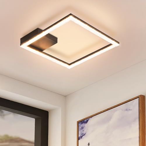Glitzerlife Deckenleuchte Schlafzimmer LED Deckenlampe - Flurlampe 12W Schwarz Kristall Lampe Modern Warmweiß Schlafzimmerlampe Deckenbeleuchtung für Küche Flur Wohnzimmer