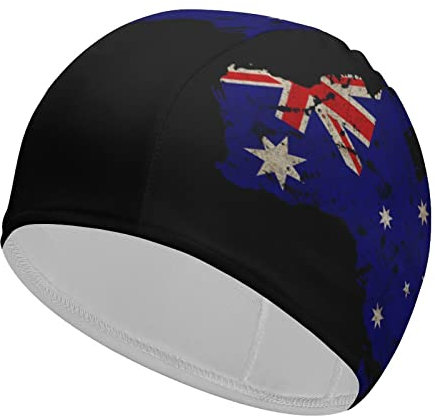Bonnet de bain avec drapeau de l'Australie sur la carte pour homme et femme - Haute élasticité - Antidérapant - Pour cheveux longs/courts