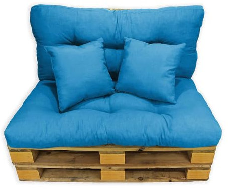Acomoda Textil - Cojines Sofá Palets. Conjunto 4 Piezas para Palet, Asiento 120x80 cm + Respaldo + 2 Cojines. Cojín Cómodo y Elegante para Interior y Exterior. NO Incluye PALETS. (Azul)