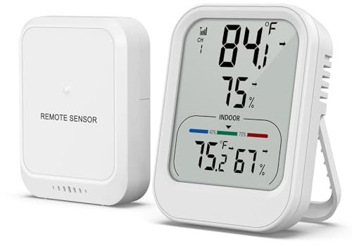ORIA Digital Thermometer Hygrometer, Innen Außen Raumthermometer mit Drahtloser Sensor, 3 LCD-Bildschirm, MAX/MIN (24h/48h/Aller Zeiten), ℃/℉, Temperatur Feuchtigkeit Monitor für Zuhause, Büro