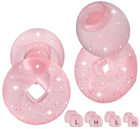 Ohrstöpsel zum Schlafen - Weicher, wiederverwendbarer Silikon Gehörschutz, SNR 33 dB Geräuschreduzierung. Mit Tragebox und Aufsätzen in Größen XS/S/M/L. (rose pink glitter, Einheitsgröße)