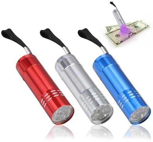 3 Pcs LED Mini Pocket Ultraviolet Flashlight Sets, Compact 84mm Handheld Ultraviolet Light Ideal for Pet Stains Bed Bugs Fake Currency and More Portable Lightweight Design Perfect for Kids and Adults