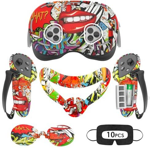 Tyasoleil VR Silicone Case Compatible with Meta/Oculus Quest 3S, VR Accessory Set, Include Controller Grip Leather Cover, VR Shell Cover, Face Cover, Lens Cover & 10PCS Disposable Eye Cover