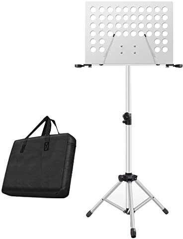 Buchständer, tragbarer, Faltbarer Notenständer, Stabiler Notenständer aus Metall mit Stativ und Tragetasche, Notenständer für Gitarre, schwarzer Notenständer (Farbe: Silber)