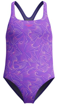 Speedo Girls Hyperboom Allover Medalist Swimsuit |Quick Drying | Fitness | Chlorine Resistant, Indigo Glow, 5-6