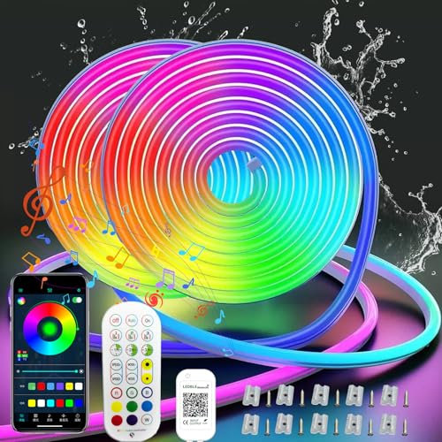 CILIENG Tira Led Neón 30M, RGB+IC Luces led Neon con Control de APP y Remoto, LED Neón Flexible Strip con 2160 Leds, Sincronización de Música, Tira LED Neon para Fiesta de Cumpleaños, Navidad