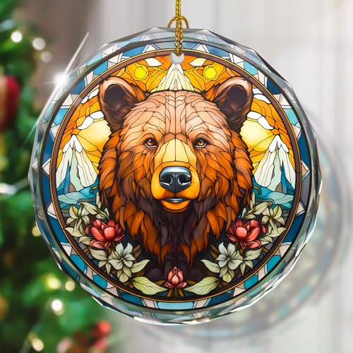 Brown Bear Stained Glass Ornament, Christmas Ornaments, Christmas Tree Decorations, Brown Bear Christmas Decoration, Bear Ornaments for Christmas Tree, Holiday Present Ideas, Gift Exchange