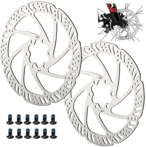 HAYGEM 2 Stück Hochfeste Edelstahl Bremsscheiben Fahrrad, 160 mm Kassetten Bremsscheibe, Bremsscheiben Vorne mit Gleichmäßigen Löchern zur Wärmeableitung, für Rennräder und Mountainbikes