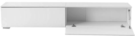 GOKHOMX Meuble TV Blanc 180 cm avec éclairage LED, Meuble TV Suspendu ou sur Pied en Bois avec 2 Compartiments de Rangement Support Télévision Mural Moderne pour Salon Chambre