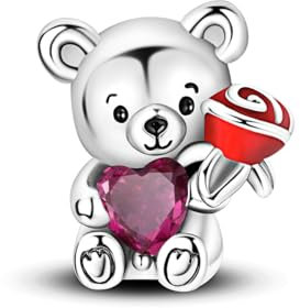 NUJIFFY Ciondoli di animali carini Ciondolo di ciondoli in argento sterling 925 per bracciale Ciondoli di orsi per regalo di gioielli da donna (Dolce orsetto Bead Charms)