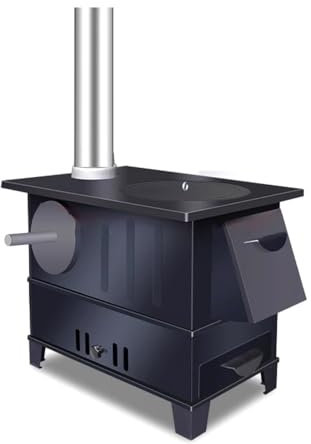 Estufa de leña Estufa de leña multifunción for quemar leña Estufa de calefacción interior sin humo rural for el hogar Olla de hierro móvil Horno for acampar al aire libre calefacción y estufa(Grande)