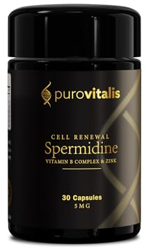 PUROVITALIS Liposomales Spermidin 5mg, Zink, Vitamin D3 & B12, 30 Kapseln | Zellerneuerung und Autophagie, 99,9% rein, mit B1, B6, B9; Herz; 1-Monatsvorrat, glutenfrei, GMP, vegan