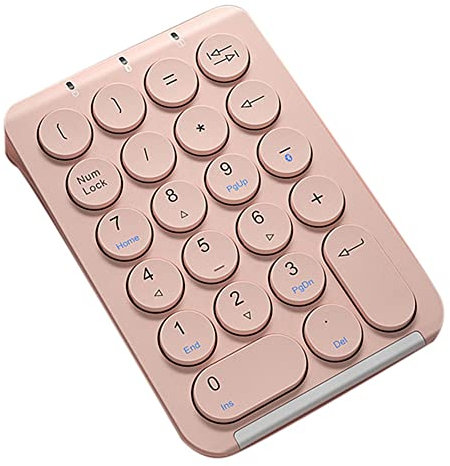 Joskeijky Wireless Number Pad Bluetooth Numeric Keypad Round Keycaps Numpad 22 Keys Rechargeable Number Keyboard(Pink)
