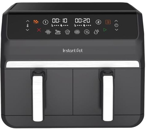 Instant Pot - Vortex Dual Air Fryer - Large 8L, Twin, Double 4L Basket, 8 in 1 - Food Dehydrate, Grill, Bake, Roast, Reheat, Non-Stick, Easy Clean, Dishwasher Safe, Electric - Truffle Grey