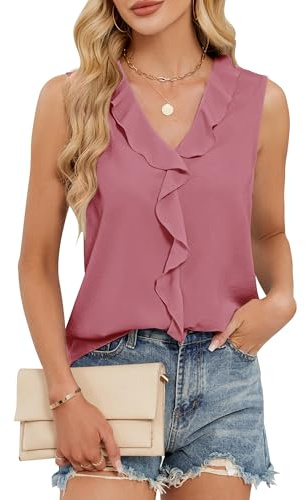 Blooming Jelly Womens Summer Tank Tops V Neck Ruffle Sleeveless Business Casual Outfit Ladies Trendy Work Dressy Blouse