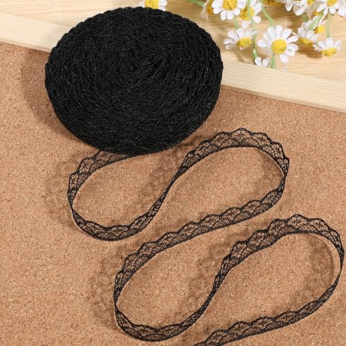27M Spitzenband Schwarz Vintage Weiss Spitze 15cm Spitzenborte Schwarz Breit Dekostoff Spitzenstoff Vintage Spitzenband Häkelspitze Baumwolle Dekoband Zierband Spitzenborte für Hochzeit Deko DIY Nähen