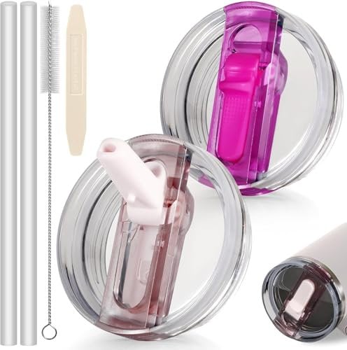 ROMANVIC Stanley Cup Deckel Auslaufsicher,2 Stück Abnehmbar Ersatzdeckel für 40oz Becher mit 2 Trinkhalmen,1 Strohhalm Bürste und 1 Demontagewerkzeug,Wiederverwendbarer Deckel Stanley Cup Dicht