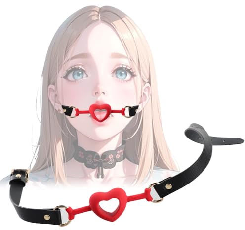NAIXBTY BDSM Silikon Herz-Ring Gag Mundknebel Ball Gag mit Luftlöchern Verstellbarer Sex Toys Ballknebel Sklaven Fetisch mit Verstellbaren PU Leder Sex Spielzeug für Paare Cosplay Frauen Männer