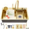 Ribanedy fregadero cascada multifuncional 68 x 45 cm, dorado, fregadero cocina 1 seno inoxidable con grifo rociador abatible, lavavasos y set de accesorios