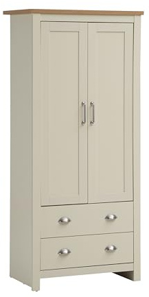 2 Door Wardrobe with Drawers and Shelves Cream and Oak Effect Bedroom Storage Furniture
