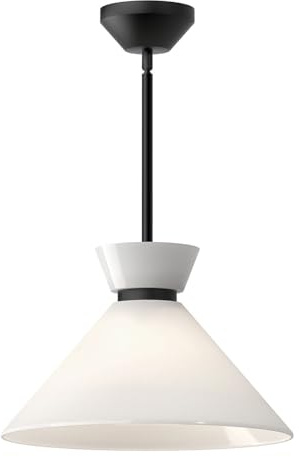 Licht-Erlebnisse Hängelampe Glas Metall D: 35,8 cm rund H: max. 147,4 cm verstellbar Schwarz Weiß Retro Design E27 Hängeleuchte Küche Esstischlampe