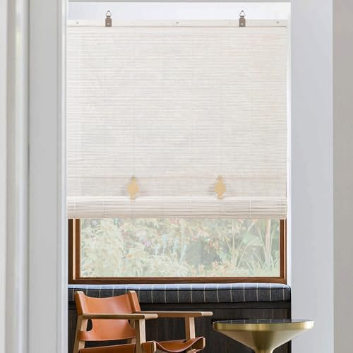 Bambusrollo - Innenrollo Holzrollo für Fenster/Türen, Sonnenschutz und Sichtschutz (Weiß, 120 x 180 cm)