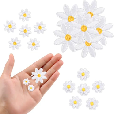18 PCS Blumen Patches, 3 Größen süße Daisy Stickerei Aufkleber Gestickte Mode für Kleidung Taschen Schuhe Jacken Jeans