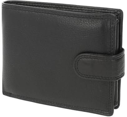 irisaa Leder Geldbörse Unisex, RFID Schutz, Geldbeutel Portemonnaie aus Echtleder, 9 Kartenfächern, Wallet mit Geschenkbox, LWD Farbe:Schwarz Druckknopf