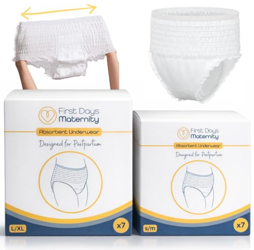 First Days Maternity saugfähige Unterwäsche Einweg S/M | Superweiches Oberlaken aus Bio-Baumwolle, dehnbar an den richtigen Stellen – ideal zur Erholung nach der Geburt.