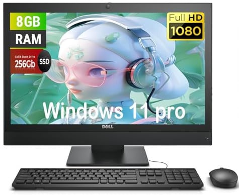 Dell Optiplex 5250 All-in-One Desktop Computer PC, Mit 21.5-Zoll-Monitor, Intel Core i3-7100, 8GB RAM, 256GB SSD, WiFi, Bluetooth, US QWERTY Tastatur, Windows 11 Pro (Generalüberholt)