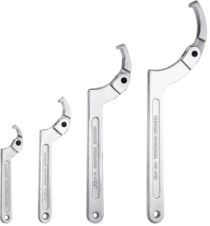 QUARKZMAN 4 Pcs Juego De Llaves 19mm-51mm/32mm-76mm/51mm-121mm/115-170mm | De Gancho Ajustables C Llave Gancho Herramienta Para Tuercas, Para Máquina Torno Sujeción Cabeza Cuadrada