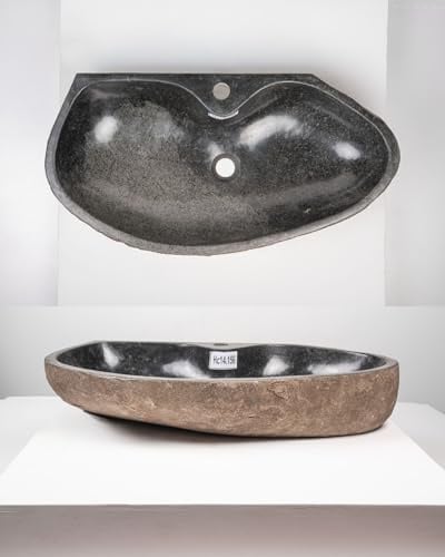 70 cm Naturstein Waschbecken Aufsatzwaschbecken aus Flussstein Findling für Gäste WC Bad Handwaschbecken Waschschale Wohnfreuden