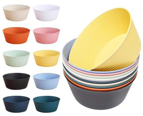 Neikafan Bol Plastic Incassable 10 Pièces 1500ml Saladier Bols | Passe Micro Onde et Lave Vaisselle Chinoise Soupe Bol Petit Dejeuner Sans BPA pour aux Céréales Ramen Salade Popcorn Servir