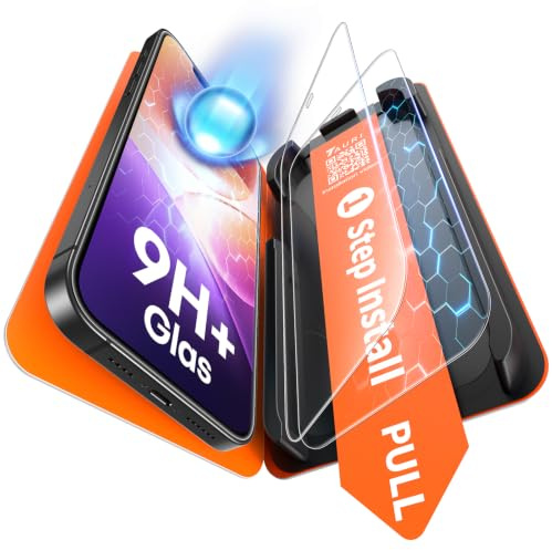 TAURI für iPhone 12 Panzerglas 6,1 Zoll - 2 Stück | mit Staubfreier 1-Schritt-Installation, 9H Glas Displayschutz, Full Screen Blasenfreie-Schutzfolie, Kompatibel mit Hülle