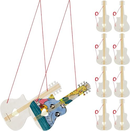 Chitarra in legno per bambini: 10 mini ukulele non finiti con corde forate, ornamenti da appendere a forma di chitarra elettrica, set di strumenti musicali per bambini dai 3 ai 5 anni per pittura e