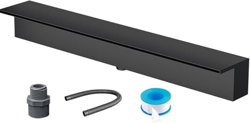 Fontaine Cascade extérieure en Acier Inoxydable à Lames orientables - 160 cm (63 po) pour Piscine ou terrasse, kit de Fixation Murale, Longueur réglable de 20 à 200 cm, Noir