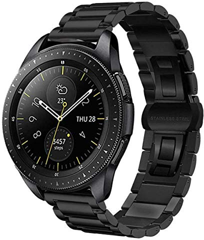Armband für Gear S2 Classic 20mm Edelstahl Uhrenarmband Metallarmband kompatibel für Samsung Gear S2 Classic SM-R732/ R735, Gear Sport SM-R600, Huawei Watch 2 Sport, Ticwatch 2 / E (Schwarz)