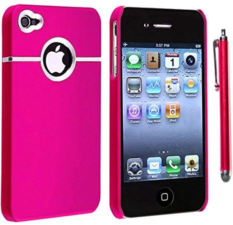 ebestStar Flipcase für Apple iPhone 4S, 4 – Hartschale Silver-Line Chrom + Eingabestift Touchscreen