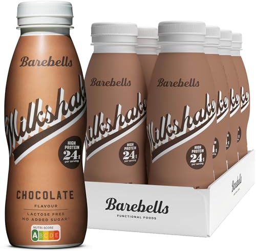 Milkshake protéiné Barebells Chocolate Bouteilles de 8 x 330 ml | Milkshake hautement protéiné | Sans sucre ajouté | Sans lactose | 24 g de protéines | Délicieux goût crémeux