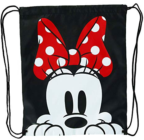 Disney Minnie Mouse Face Drawstring Tote Backpack, Black