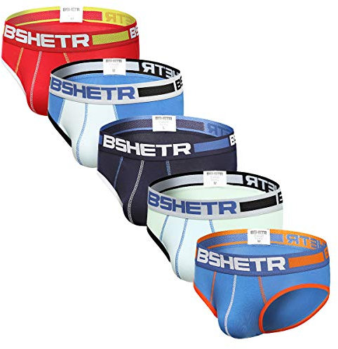 BSHETR Men's Underwear Briefs 5-Pack Cotton Low Rise Multi Color Soft Underpant (Multi, L)