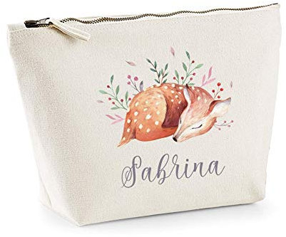 C22 Trousse personnalisée en coton BIO petit faon, marquage prénom, existe en 2 tailles, trousse de toilette, prénom, cadeau anniversaire, cadeau femme, trousse bijoux, cadeau personnalisé