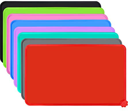 Joytale Silicone Dog Food Mat, Waterproof Cat Bowl Mat with Non-Slip Base and Raised Edge,53 x 37cm,Red