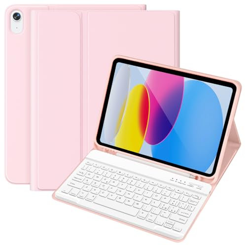 KBCASE Custodia Tastiera per iPad A16 11/10 Generazione,Cover iPad A16 11/10 Generazione con Bluetooth Tastiera (11/10.9 Pollici, 2025/2022), Italiano QWERTY,con Portapenna,Rosa
