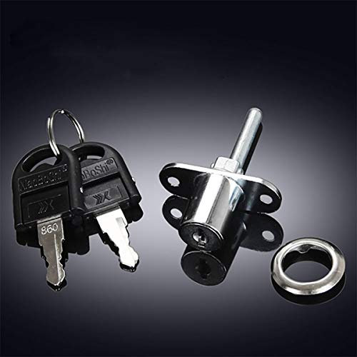 Serrure à cylindre à pression pour meuble - Serrure à boulon - Serrure pour porte coulissante - Cylindre à pression - Serrure de meuble avec 2 clés - 16/19 mm - Argenté/noir