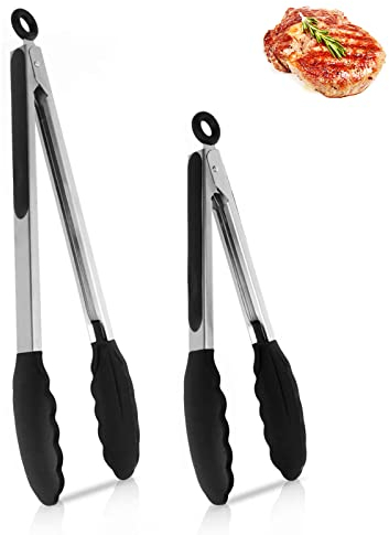 Pinze per Griglia, Pinze da Cucina in Silicone in Acciaio Inossidabile con Chiusura a Scatto, 7 e 9